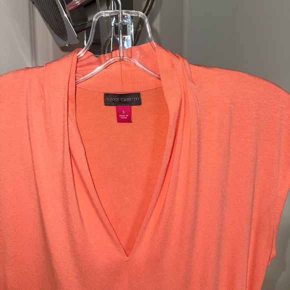 Vince Camuto Coral Pink Side Ruched V Neck Tee Shirt Small - Picture 6 of 7
